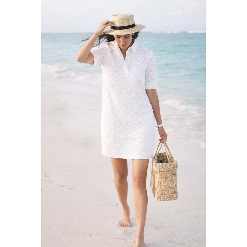 Banana Republic White Textured Shift Dress Small‎ Collared Office Bridal